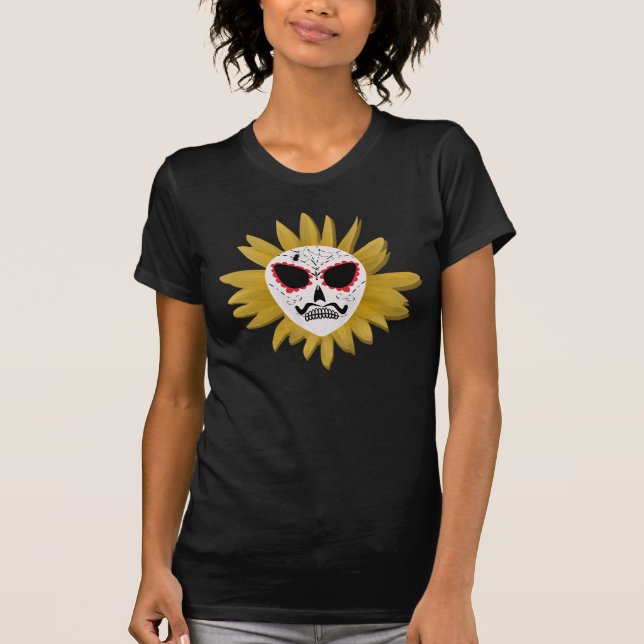 Söt solros skalle Dia De Los Muertos T Shirt (Framsida)