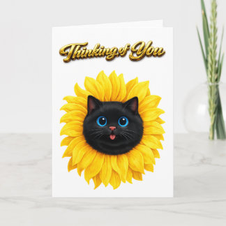 Söt solros svart katt ansikte som tänker på dig kort