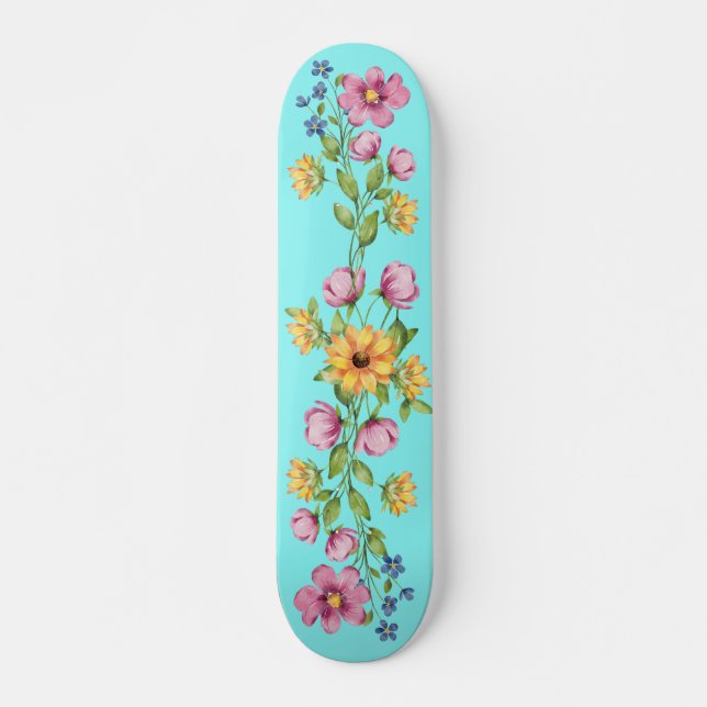 Söt Solros & Wildblommor på Teal Skateboard (Framsida)