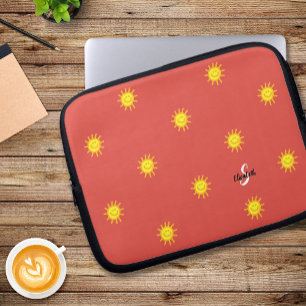 Söt solsken glad ansikte mönster namn initial röd laptop fodral