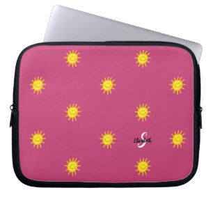 Söt solsken glad ansikte sol mönster namn initial laptop fodral