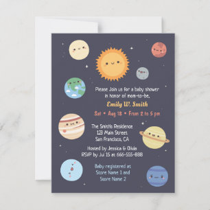 Söt solsystem sol planeter rymd baby shower inbjudningar