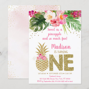 Söt som ananas Rosa Guld första födelsedag Inbjudningar