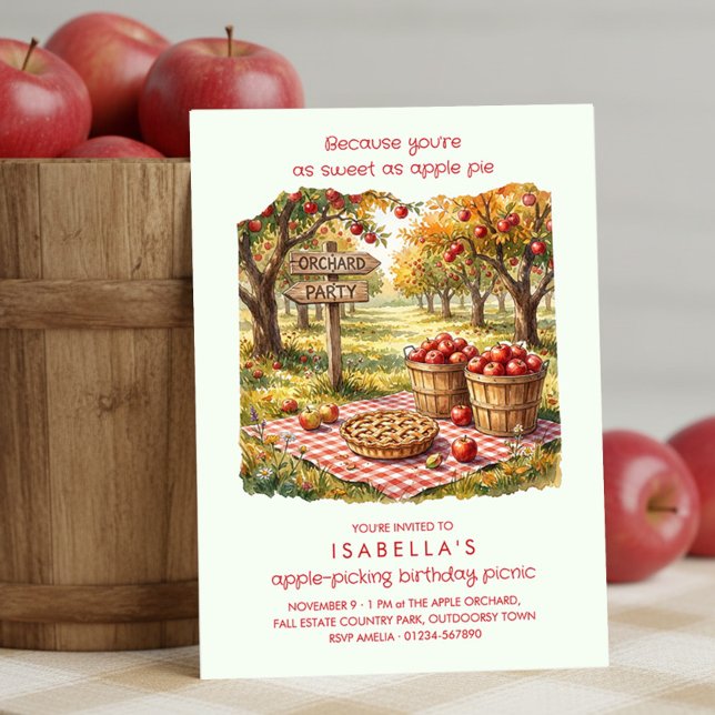 Söt som äppelpaj Höst Äppelodling Födelsedags Pick Inbjudningar (Fall birthday invitation with apple theme by Darling & May (order printed or digital))