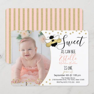 Söt som Bebisfoto 1:a födelsedag Party Inbjudningar