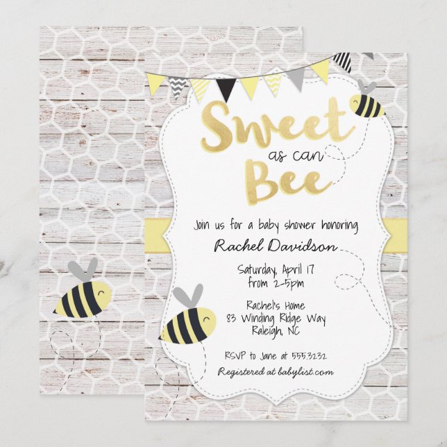 Söt som Bee Baby Shower-inbjudan Inbjudningar (Fram/baksida)