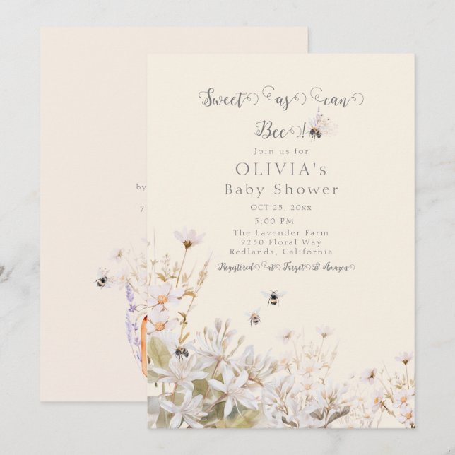 Söt som Bee Baby Shower Inbjudningar (Fram/baksida)