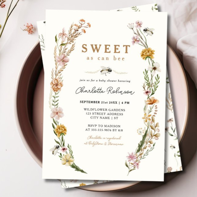 Söt som Bee Blommigt Baby Shower-inbjudan Inbjudningar (Skapare uppladdad)