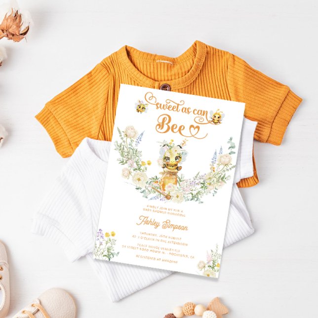 Söt som Bee Blommigt Cute Baby Shower Inbjudningar (Skapare uppladdad)