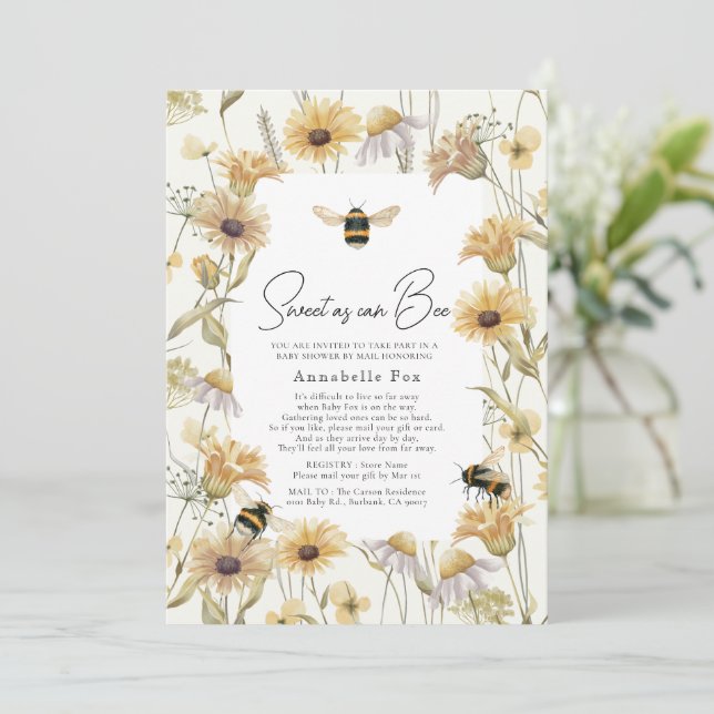 Söt som Bee Chamomile Baby Shower med post Inbjudningar (Stående Fram)