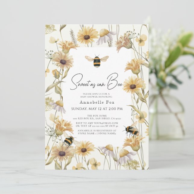 Söt som Bee Chamomile & Daisys Baby Shower Inbjudningar (Stående Fram)