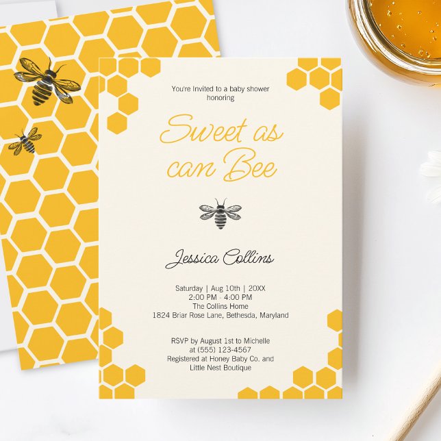 Söt som Bee Cute Gult Honeycomb Baby Shower Inbjudningar (Sweet as can Bee Cute Yellow Honeycomb Baby Shower Invitation)