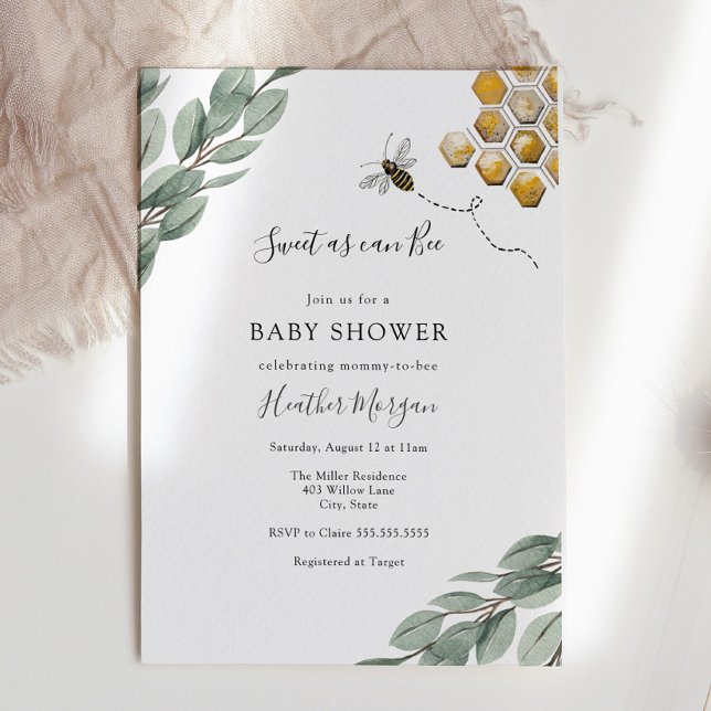 Söt som Bee Eucalyptus Baby Shower-inbjudan Inbjudningar (Skapare uppladdad)