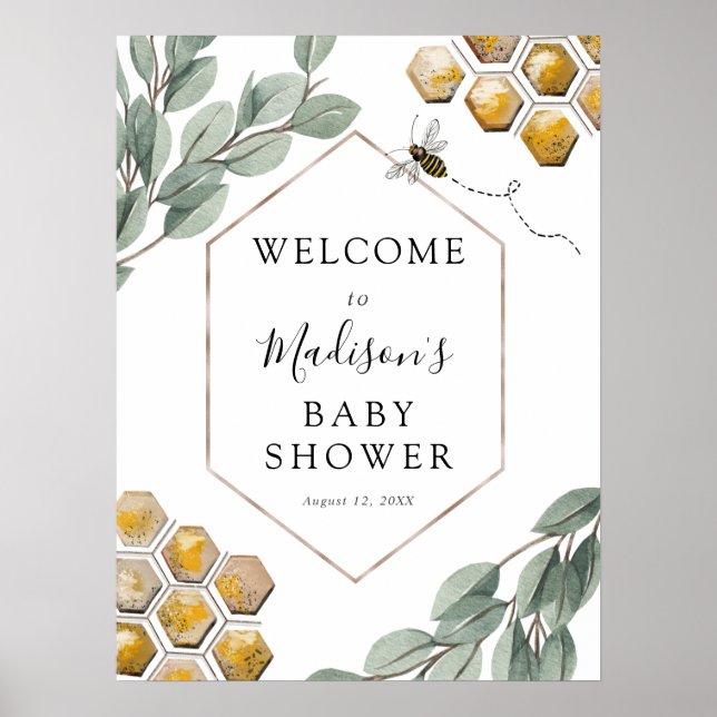 Söt som Bee Eucalyptus Baby Shower Välkommen Poster (Framsidan)