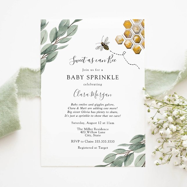 Söt som Bee Eucalyptus Baby Sprinkle Inbjudningar (Skapare uppladdad)