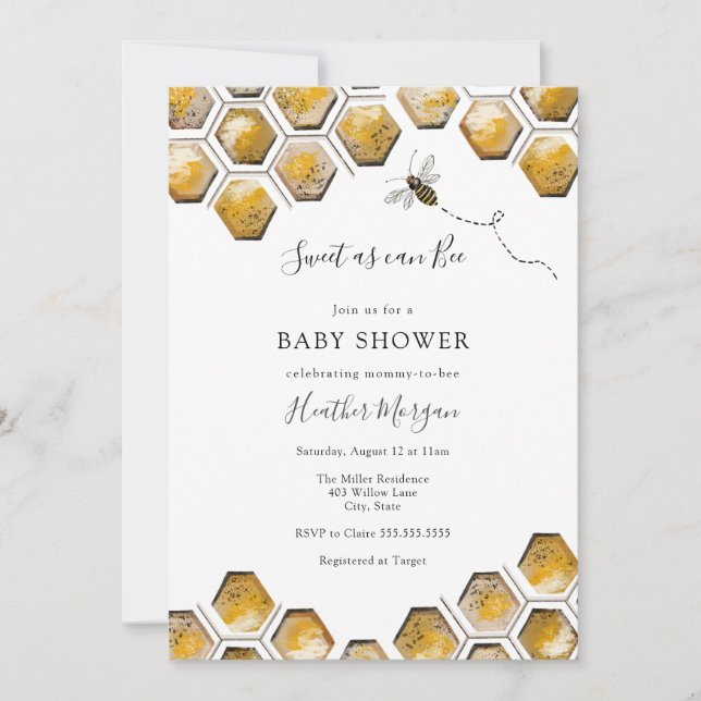 Söt som Bee Honeycomb Baby Shower-inbjudan Inbjudningar (Framsida)