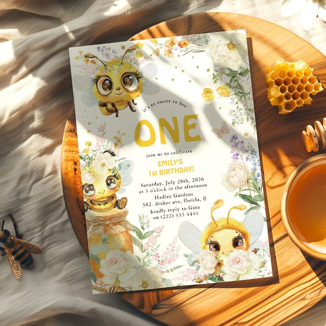 Söt som BEE ONE' 1-årsdag Inbjudningar (Skapare uppladdad)