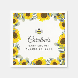 Söt som BEE Solblommor Eucalyptus Baby Shower Pappersservett