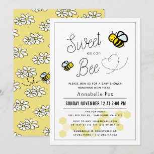 Söt som Bee White Gult Baby Shower Inbjudningar