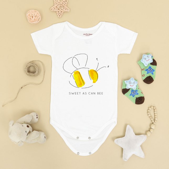 Söt som Can Bee Buzzing Humla Baby Bodykostym T Shirt (Yellow watercolor bumble bee Sweet As Can Bee baby vest bodysuit.)