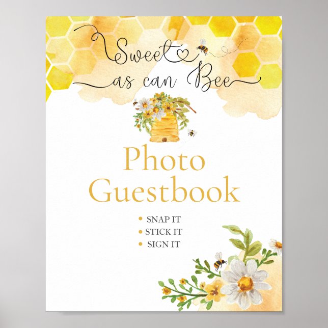 Söt som Can Bee Foto Bebis Shower Gästbok Poster (Framsidan)