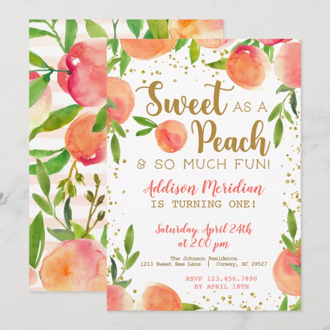 Söt som en Peach Birthday-inbjudan Inbjudningar (Fram/baksida)