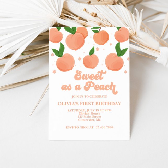 Söt som en Peach Birthday-inbjudan Inbjudningar (Skapare uppladdad)