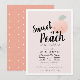 Söt som en Peach Cute Kawaii Girl Första födelseda Inbjudningar