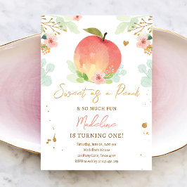 Söt som en Peach Girl Peacher 1st First Birthday I Inbjudningar