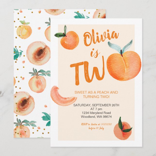 Söt som en persika rör sig två inbjudningar (Fram/baksida)