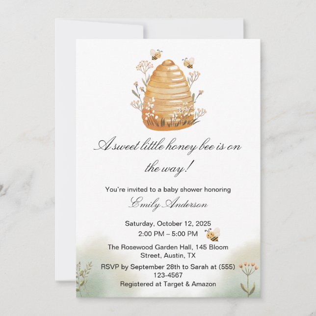 Söt som inbjudan till honungsbin Baby Shower (Framsida)