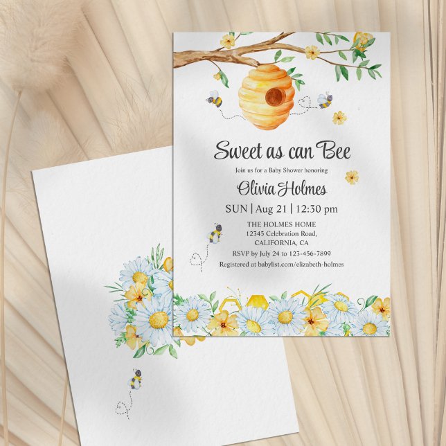 "Söt som kan ha varit" Babyinställarens inbjudan ("Sweet as can Bee" Baby Shower Invitation on a neutral background)