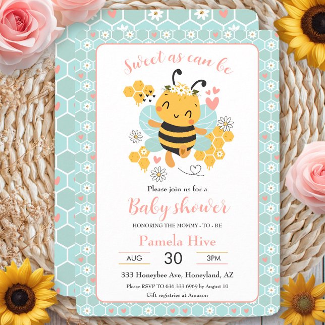 Söt som kan ha varit Flicka, babyinbjudan Inbjudningar (Sweet as Can Bee Baby Girl Baby Shower Invitation)