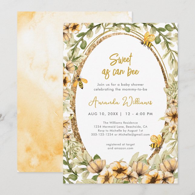 Söt som kan ha vattenfärgat babyskor inbjudningar (Fram/baksida)