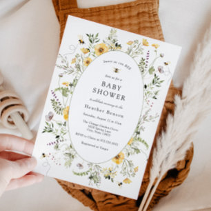 Söt som kan kan vara gula blommor baby shower inbjudningar
