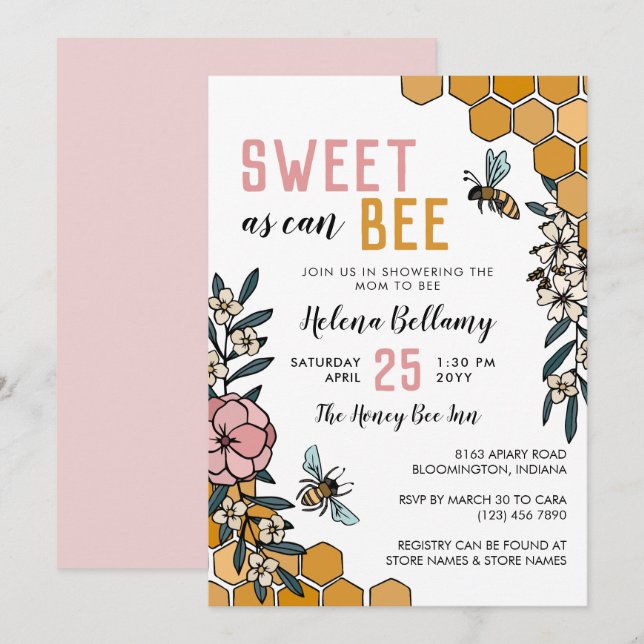 Söt som kan vara Bes Rosa Blommigt Baby Shower Inbjudningar (Fram/baksida)