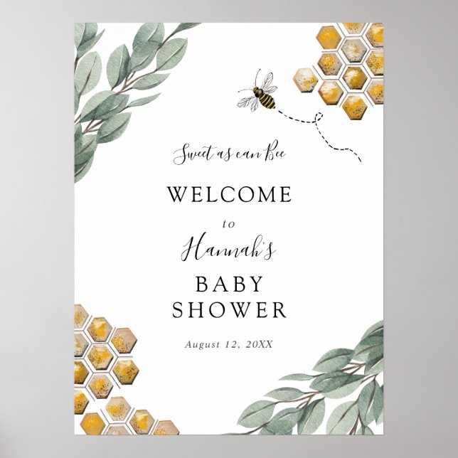 Söt som kan vara Bina Eukalyptus Baby Shower Välko Poster (Framsidan)