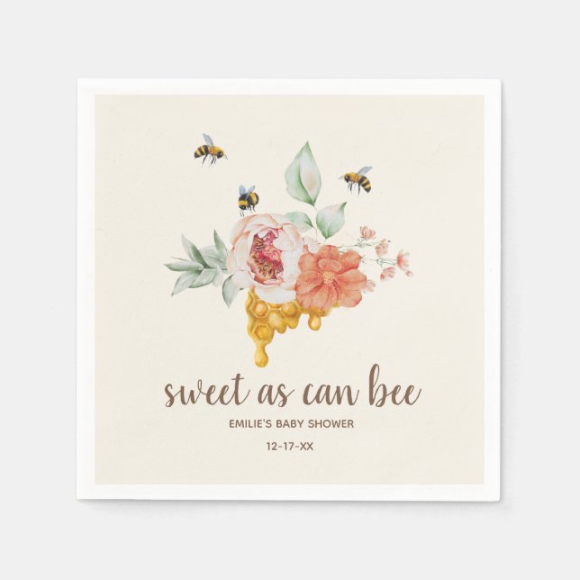 Söt som kan vara Blommigt Honeycomb Baby Shower Pappersservett (Framsidan)