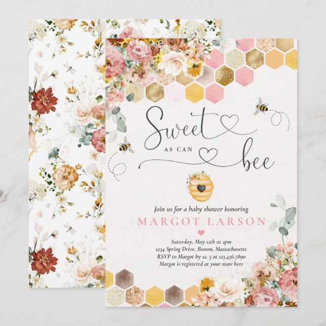 Söt som kan vara Boho Wildblomskuva Inbjudningar (Fram/baksida)