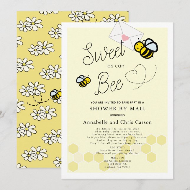 Söt som kan vara en lätt Gult för babyskor efter e Inbjudningar (Fram/baksida)