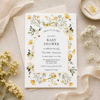 Söt som kan vara gul blomsterbåge Baby Shower Inbjudningar