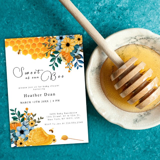 Söt som kan vara honungsbiets Blommigt Babyskor Inbjudningar (Sweet As Can Bee Honey Bee Floral Baby Shower Invitation)