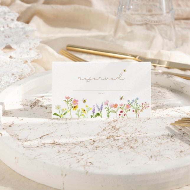 Söt som kan vara modernt, minimalt Bord Placeringskort (A stunning wildflower + bumblebee place card for your baby shower.)