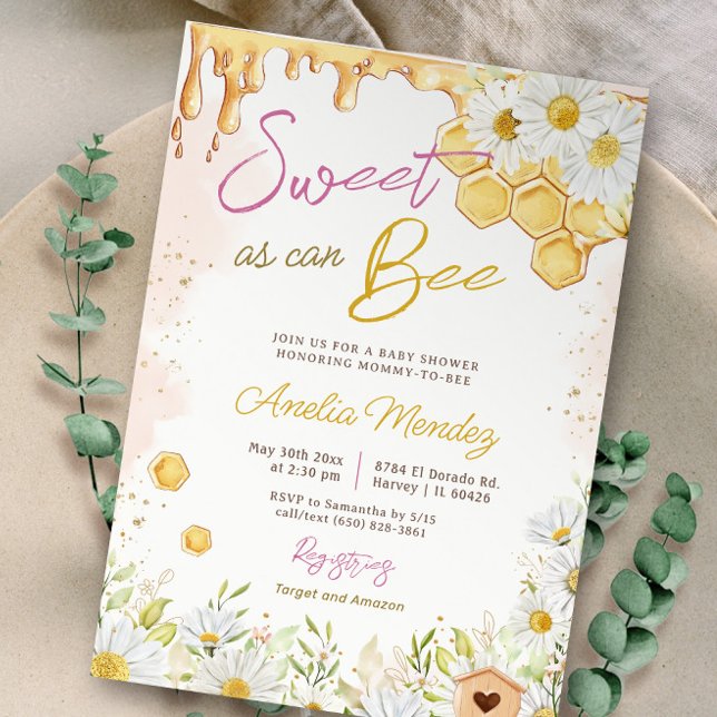 Söt som kan vara Rosa Bumblebee Girl Baby Shower Inbjudningar (Skapare uppladdad)