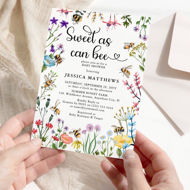 Söt som kan vara - Vildblomma Humlebi Babyfirande Inbjudningar (Skapare uppladdad)