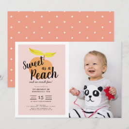 Söt som Peach Cute Girl Photo1st Birthday Inbjudningar