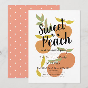 Söt som Peach Retro Girl 1:a födelsedagen Inbjudningar
