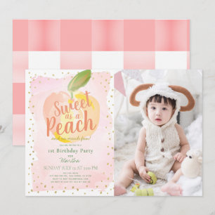 Söt som Peach Rosa Girl Photo 1st Birthday Inbjudningar