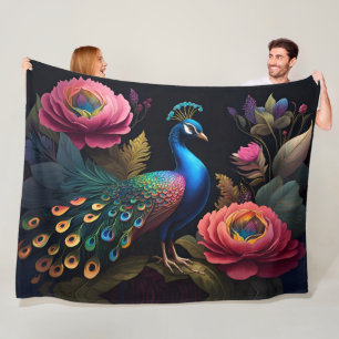 Söt som Peacock i Peonies Fleecefilt
