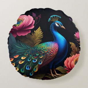 Söt som Peacock i Peonies Rund Kudde